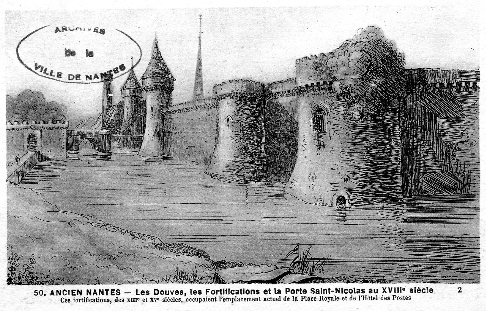 Carte Postale, représentant les fortifications de Nantes. Archives de Nantes. 9fi0175