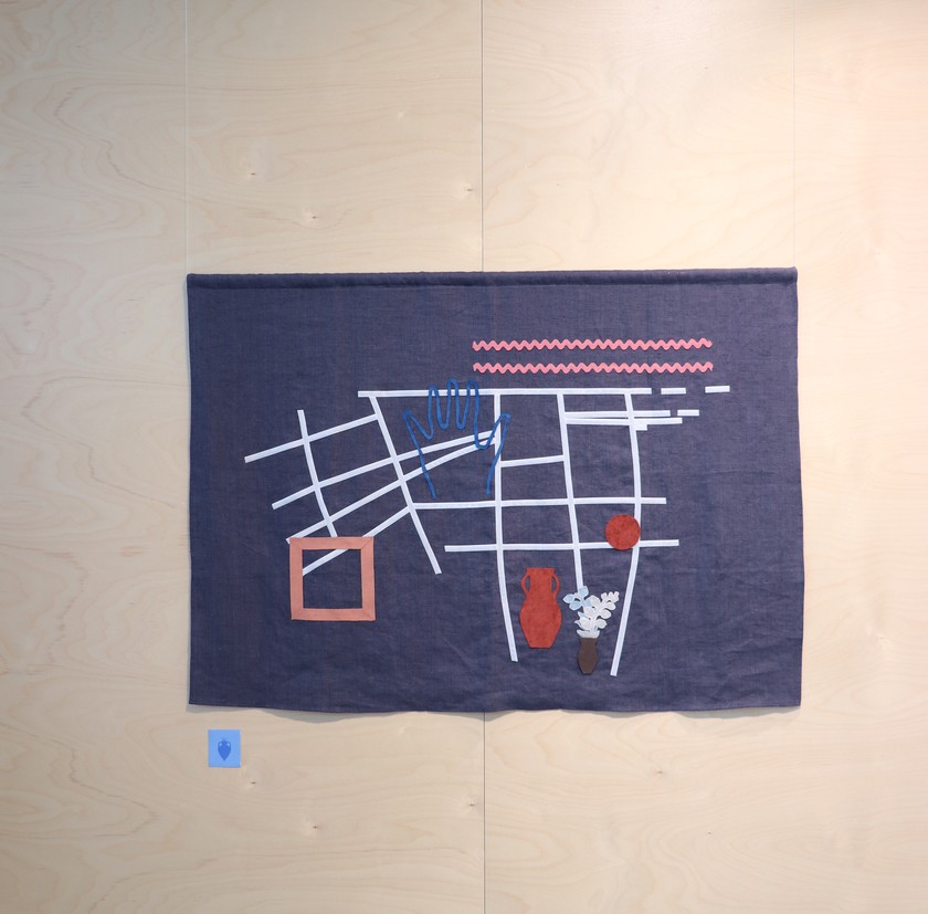 Chemins de Ratiatum, Tissu en lin, assemblage de textiles, 100 cm x 72...