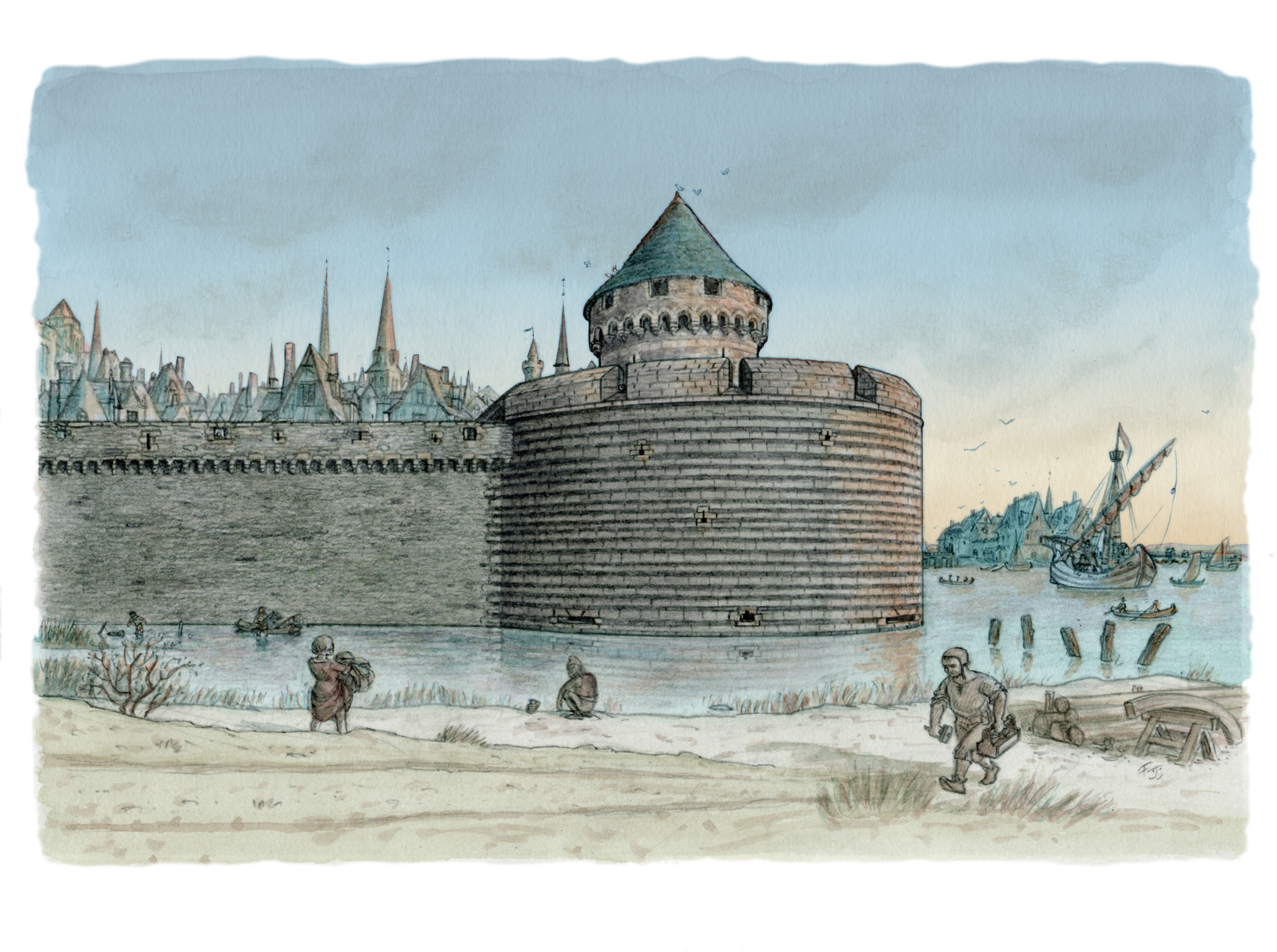 Restitution des fortifications du 15e siècle et de la Tour du Connétable par Fanch Juteau