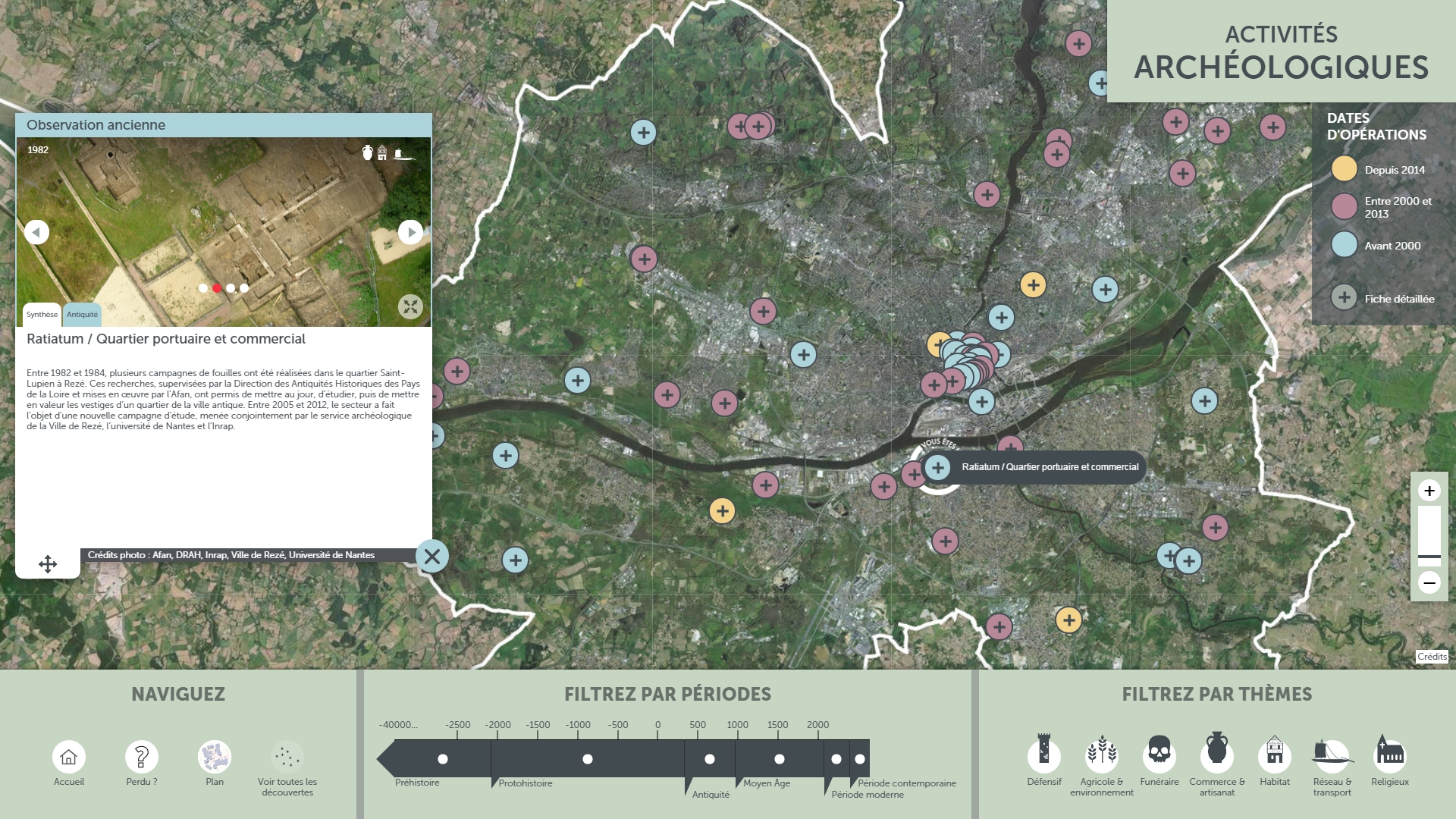 Capture d'écran de la carte métropolitaine de l'actualité archéologique
