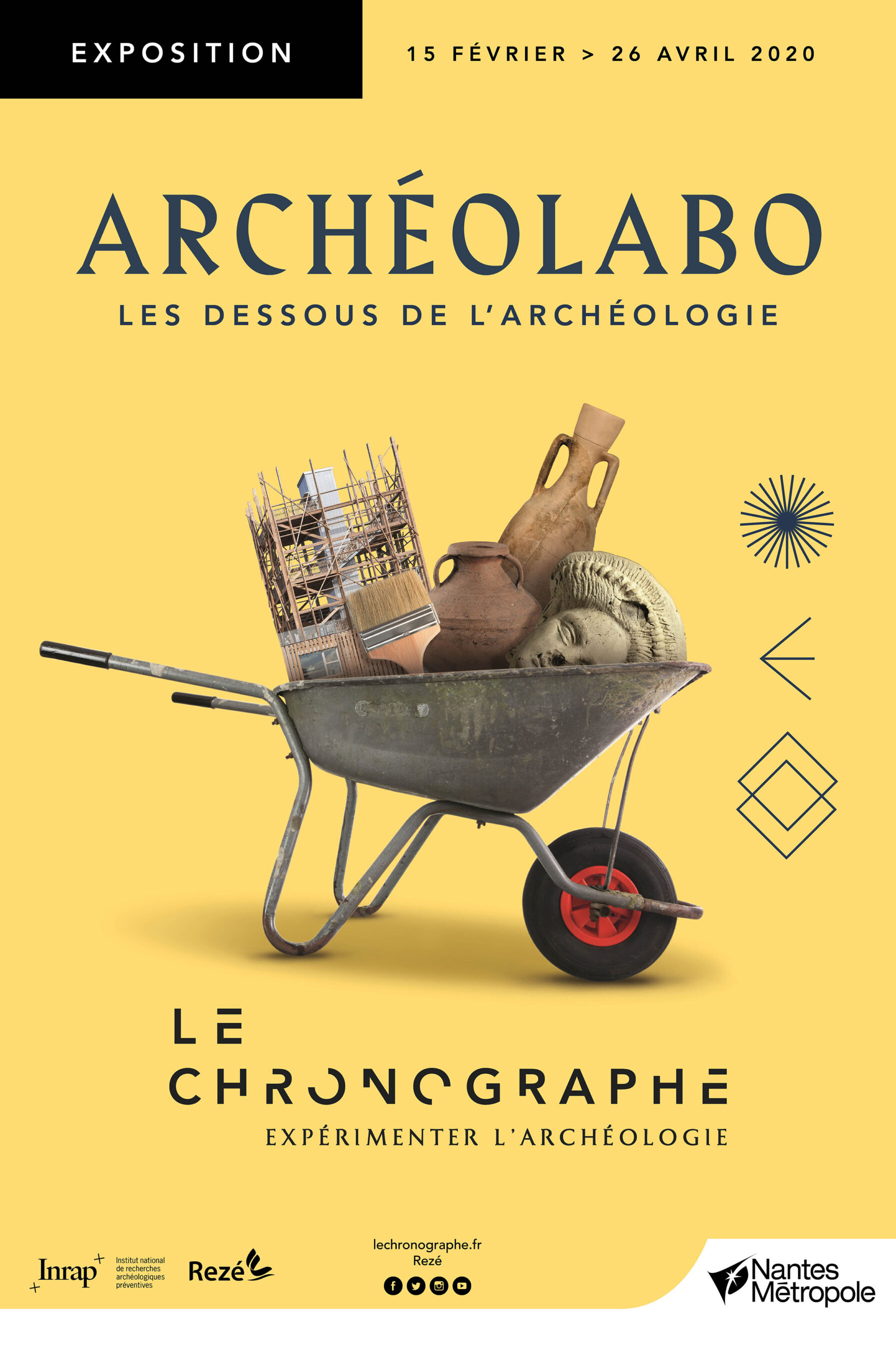 Affiche de l'exposition Archéolabo, les dessous de l'archéologie, au Chronographe du 15 février au 26 avril 2020